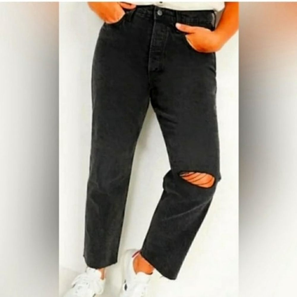 Old Navy Sky-Hi Straight Raw Hem Jeans Ripped Black Ember 26W